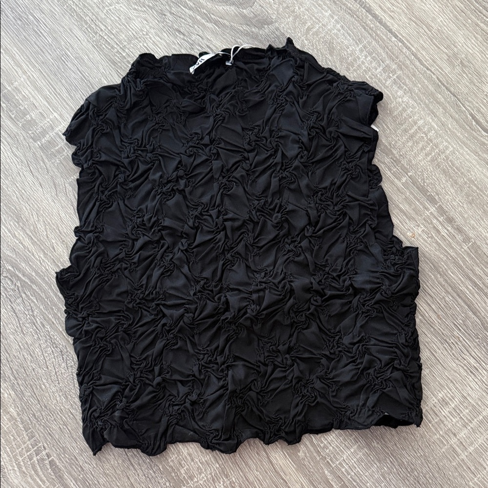 NWT - SMALL - ZARA - Elegant Black Ruched Women's Top